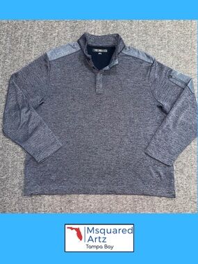 Greg Norman Men's XXL Blue Heather Quarter Zip Golf Pullover Sleeve Pocket
